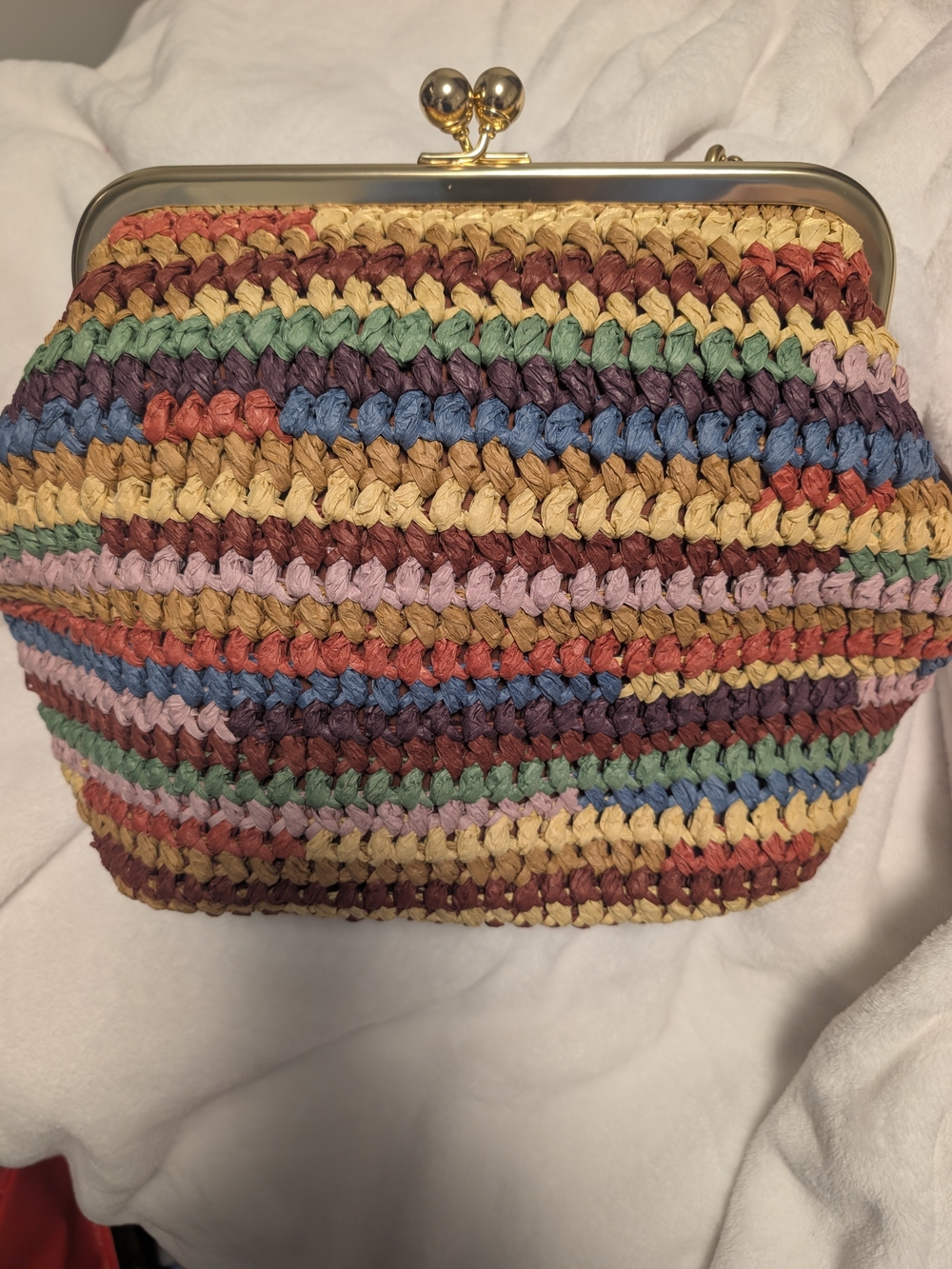 Coach Handwoven Multicolor Straw Kiss-Lock Bag